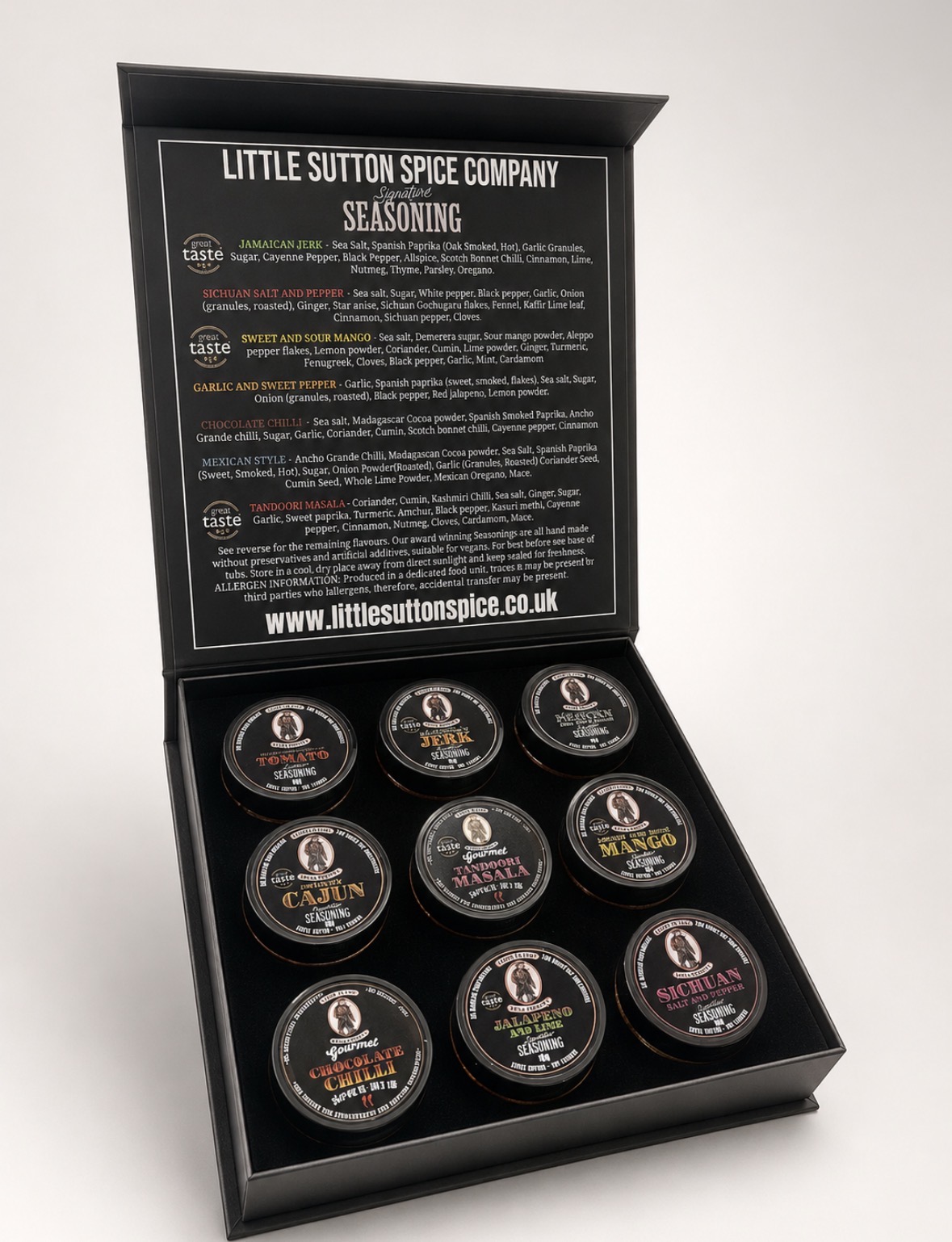 Little Sutton Spice Company 9-tub Ultimate Selection gift box, open