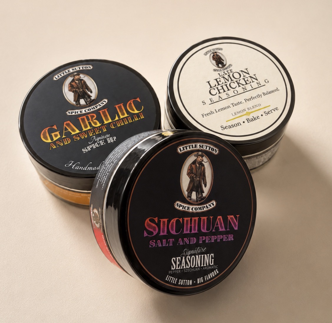Little Sutton Spice Company tubs, temporary point-of-sale placeholder image